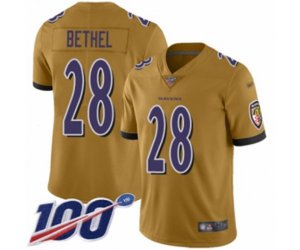 Baltimore Ravens #28 Justin Bethel Limited Gold Inverted Legend 100th Season Football Jersey