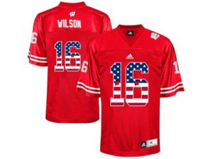 2016 US Flag Fashion-Men\'s Wisconsin Badgers Russell Wilson #16 College Football Jersey - Red