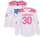 Women Adidas New York Rangers #30 Henrik Lundqvist Authentic White Pink Fashion NHL Jersey
