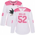 Women San Jose Sharks #52 Brandon Bollig Authentic White Pink Fashion NHL Jersey