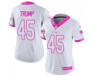 Women New England Patriots #45 Donald Trump Limited White Pink Rush Fashion Football Jersey