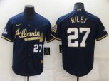 Atlanta Braves #27 Austin Riley 2022 Navy Blue 2021 World Series Champions Golden Edition Stitched Cool Base Nike Jersey