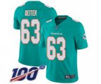 Miami Dolphins #63 Michael Deiter Aqua Green Team Color Vapor Untouchable Limited Player 100th Season Football Jersey