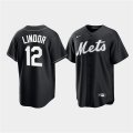 New York Mets #12 Francisco Lindor Black Cool Base Stitched Baseball Jersey