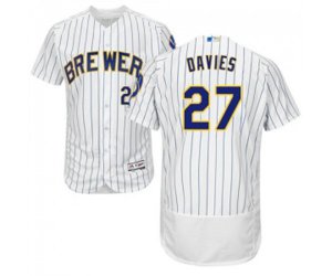 Milwaukee Brewers #27 Zach Davies White Home Flex Base Authentic Collection Baseball Jersey