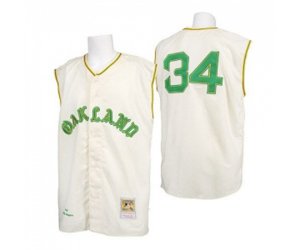 1968 Oakland Athletics #34 Rollie Fingers Replica Cream Throwback Baseball Jersey