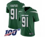 New York Jets #91 Bronson Kaufusi Green Team Color Vapor Untouchable Limited Player 100th Season Football Jersey