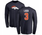 Denver Broncos #3 Drew Lock Navy Blue Name & Number Logo Long Sleeve T-Shirt