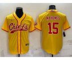 Kansas City Chiefs #15 Patrick Mahomes Gold With Patch Cool Base Stitched Baseball Jersey
