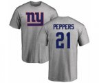New York Giants #21 Jabrill Peppers Ash Name & Number Logo T-Shirt
