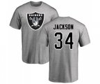 Oakland Raiders #34 Bo Jackson Ash Name & Number Logo T-Shirt