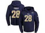 Los Angeles Rams #28 Marshall Faulk Navy Blue Name & Number Pullover NFL Hoodie