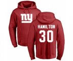 New York Giants #30 Antonio Hamilton Red Name & Number Logo Pullover Hoodie