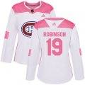 Women Montreal Canadiens #19 Larry Robinson Authentic White Pink Fashion NHL Jersey