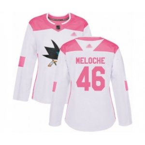 Women San Jose Sharks #46 Nicolas Meloche Authentic White Pink Fashion Hockey Jersey