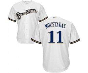 Milwaukee Brewers #11 Mike Moustakas Replica White Alternate Cool Base Baseball Jersey