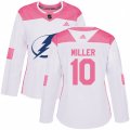 Women Tampa Bay Lightning #10 J.T. Miller Authentic White Pink Fashion NHL Jersey