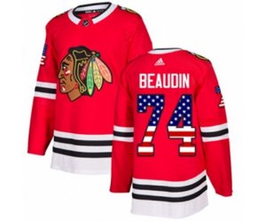 Chicago Blackhawks #74 Nicolas Beaudin Authentic Red USA Flag Fashion NHL Jersey