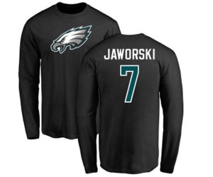 Philadelphia Eagles #7 Ron Jaworski Black Name & Number Logo Long Sleeve T-Shirt