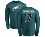 Philadelphia Eagles #17 Harold Carmichael Green Name & Number Logo Long Sleeve T-Shirt