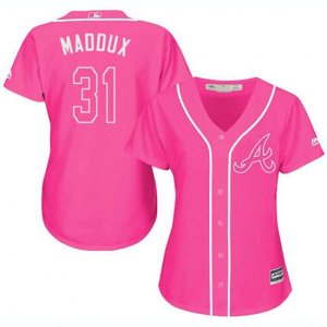 Women\'s Atlanta Braves #31 Greg Maddux Authentic Pink Fashion Cool Base MLB Jersey
