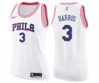 Women's Philadelphia 76ers #3 Dana Barros Swingman White Pink Fashion Basketball Jersey