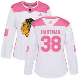 Women\'s Chicago Blackhawks #38 Ryan Hartman Authentic White Pink Fashion NHL Jersey