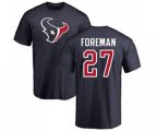 Houston Texans #27 D'Onta Foreman Navy Blue Name & Number Logo T-Shirt