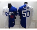 Los Angeles Dodgers #50 Mookie Betts White Blue Split Cool Base Stitched Baseball Jersey