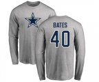 Dallas Cowboys #40 Bill Bates Ash Name & Number Logo Long Sleeve T-Shirt