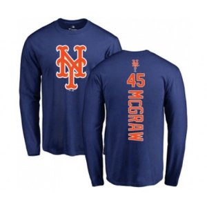New York Mets #45 Tug McGraw Royal Blue Backer Long Sleeve T-Shirt