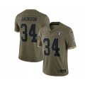 Las Vegas Raiders #34 Bo Jackson 2022 Olive Salute To Service Limited Stitched Jersey