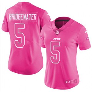 Women\'s Nike New York Jets #5 Teddy Bridgewater Limited Pink Rush Fashion NFL Jersey