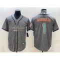 Miami Dolphins #1 Tua Tagovailoa Grey Gridiron With Patch Cool Base Stitched Baseball Jersey