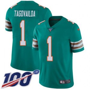 Miami Dolphins #1 Tua Tagovailoa Aqua Green Alternate Stitched 100th Season Vapor Untouchable Limited Jersey