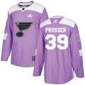 St. Louis Blues #39 Nate Prosser Authentic Purple Fights Cancer Practice NHL Jersey