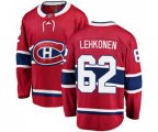 Montreal Canadiens #62 Artturi Lehkonen Authentic Red Home Fanatics Branded Breakaway NHL Jersey
