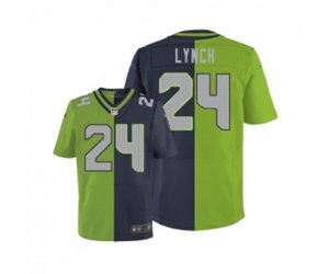 Seattle Seahawks #24 Marshawn Lynch Elite Navy Green Split Fashion Football Jersey
