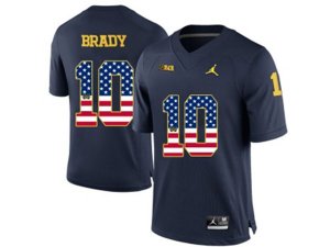 2016 US Flag Fashion-2016 Men\'s Jordan Brand Michigan Wolverines Tom Brady #10 College Football Limited Jersey - Navy Blue