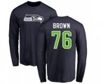 Seattle Seahawks #76 Duane Brown Navy Blue Name & Number Logo Long Sleeve T-Shirt