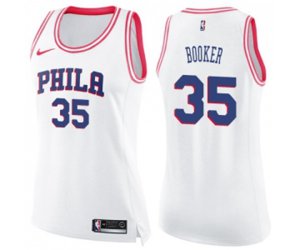 Women\'s Philadelphia 76ers #35 Trevor Booker Swingman White Pink Fashion Basketball Jersey