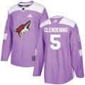 Arizona Coyotes #5 Adam Clendening Authentic Purple Fights Cancer Practice NHL Jersey