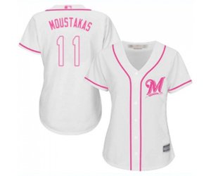Women\'s Milwaukee Brewers #11 Mike Moustakas Replica White Fashion Cool Base Baseball Jersey