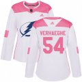 Women Tampa Bay Lightning #54 Carter Verhaeghe Authentic White Pink Fashion NHL Jersey