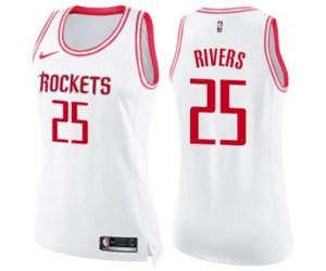 Women\'s Houston Rockets #25 Austin Rivers Swingman White Pink Fashion Basketball Jersey