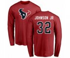 Houston Texans #32 Lonnie Johnson Red Name & Number Logo Long Sleeve T-Shirt