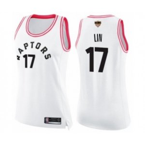Women\'s Toronto Raptors #17 Jeremy Lin Swingman White Pink Fashion 2019 Basketball Finals Bound Jersey