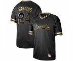 Atlanta Braves #24 Deion Sanders Authentic Black Gold Fashion Baseball Jersey