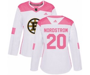 Women Adidas Boston Bruins #20 Joakim Nordstrom Authentic White Pink Fashion NHL Jersey