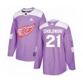 Detroit Red Wings #21 Dennis Cholowski Authentic Purple Fights Cancer Practice NHL Jersey